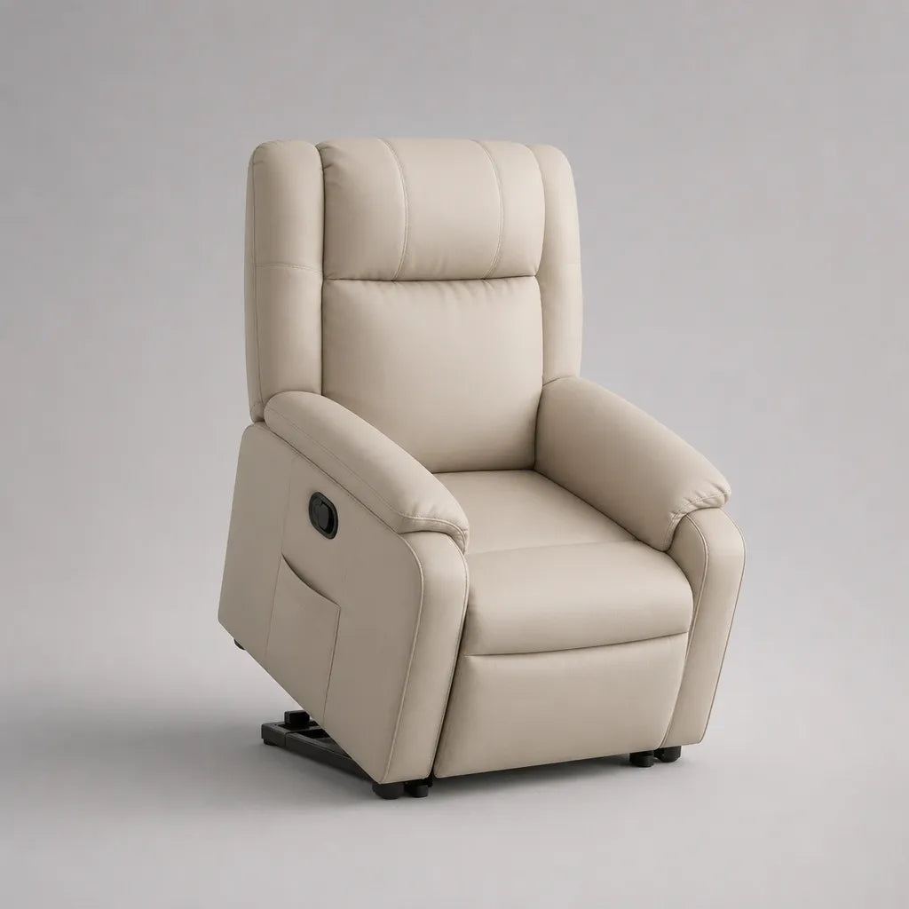 Fauteuil relax manuel inclinable en similicuir beige, 88 × 100 × 98 cm