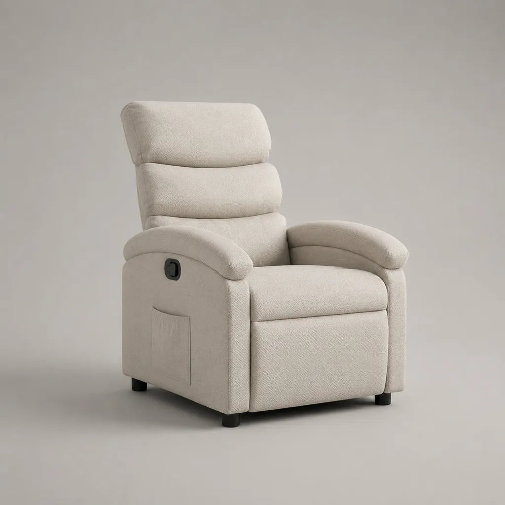 Fauteuil relax manuel en polyester écru à dossier haut, 76 × 92 × 105 cm